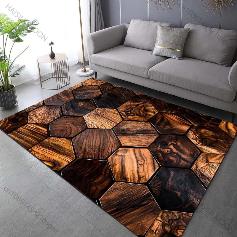 Tappeto con giunture a nido d'ape con blocchi di legno HD per soggiorno, camera da letto, divano, decorazioni per la casa, tappetino antiscivolo, tappeti moderni