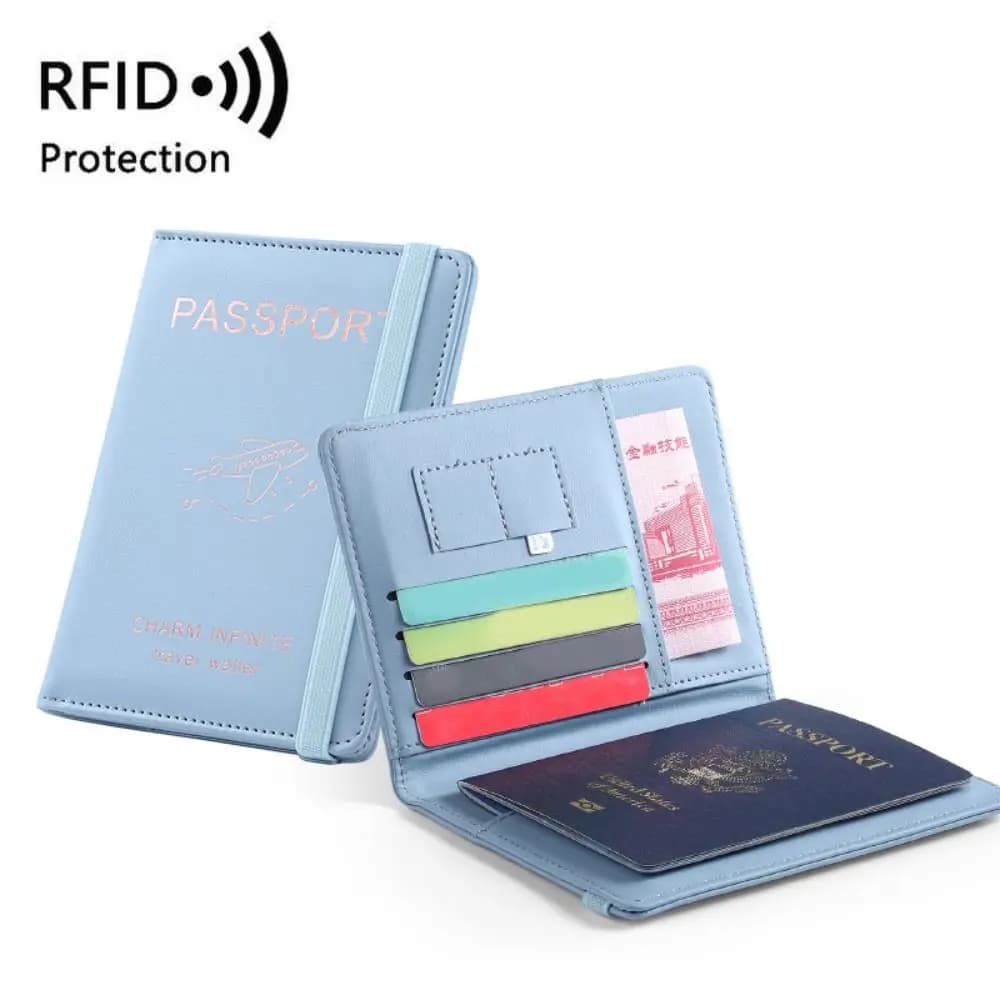 Portafoglio Multifunzione in Pelle PU Impermeabile per Uomo e Donna, Porta Carte di Credito e Documenti, Protezione Passaporto RFID