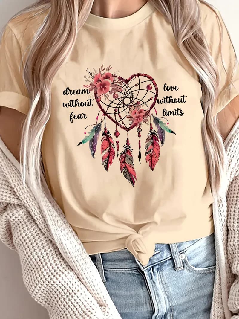 vintage Dreamcatcher Graphic Tee Print Short Sleeve T Shirt Clothes -Shirt Graphic Clothing Women's Top Tee