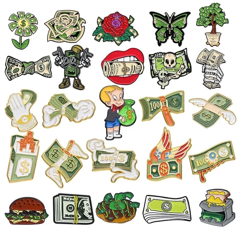 Creativo Dollar Money Series Spille smaltate Banconote personalizzate Banconote Distintivo di denaro Vestiti Spilla Gioielli Souvenir Regali all'ingrosso