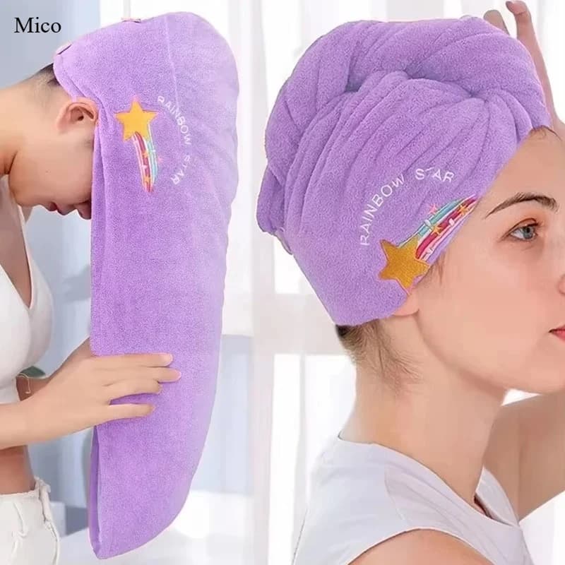 Coral fleece dry hair cap for women, cute embroidery, soft and absorbent quick drying single-layer shower cap, new cartoon hat