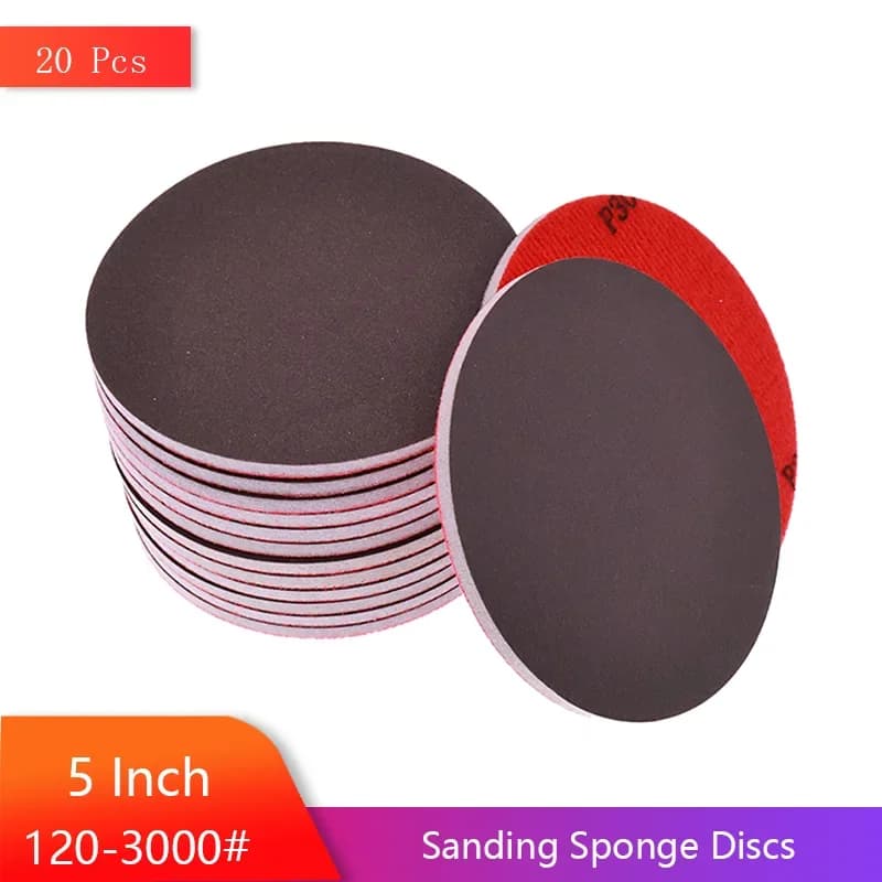 Sangding disc in 5 inch sponge 125 mm 20 pieces round sandpaper with hook and ring in assorted foam 120-3000 for elastic polishing