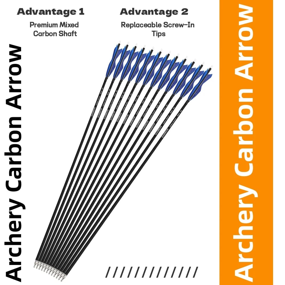 6/12 Frecce in Carbonio per Tiro con l'Arco con Piume Naturali - Lunghezza 28" 30" 31" Frecce SP500, Frecce Durevoli per Caccia e Tiro al Bersaglio
