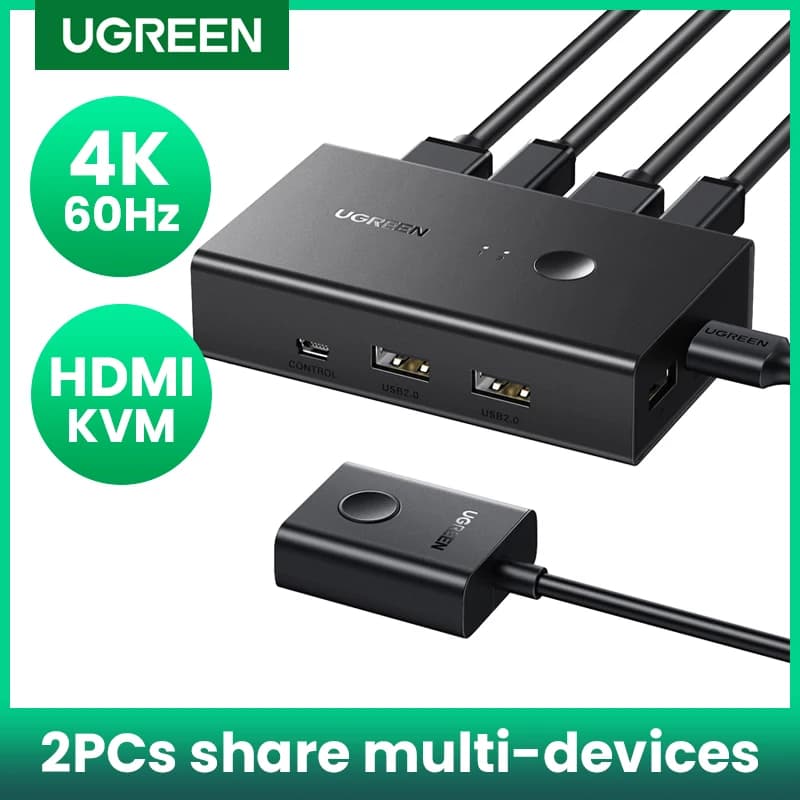UGREEN HDMI KVM Switch 4K @ 60Hz USB 2.0 Switcher 2 in 1 Out per stampante Monitor tastiera Mouse 2 pezzi condivisione 1 dispositivo Splitter