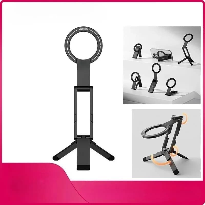 Treppiede Pieghevole con Anello Magnetico per Telefono, Supporto Selfie Portatile per iPhone 16 15 14 13 Android, Supporto per Vlog e Live Stream