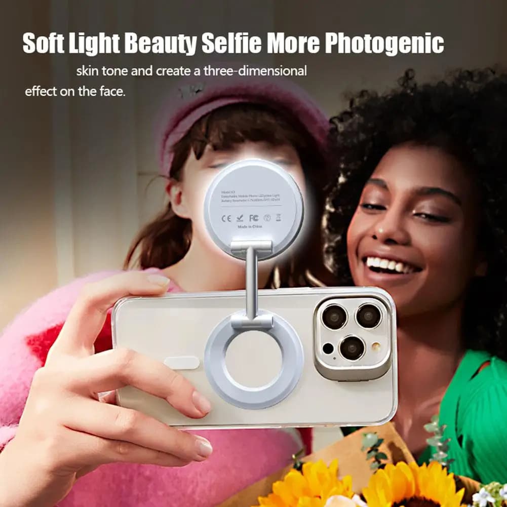 Supporto per telefono magnetico pieghevole 2in1 Luce di riempimento ricaricabile Trucco da viaggio Smartphone Selfies da tavolo portatile Luce per selfie video