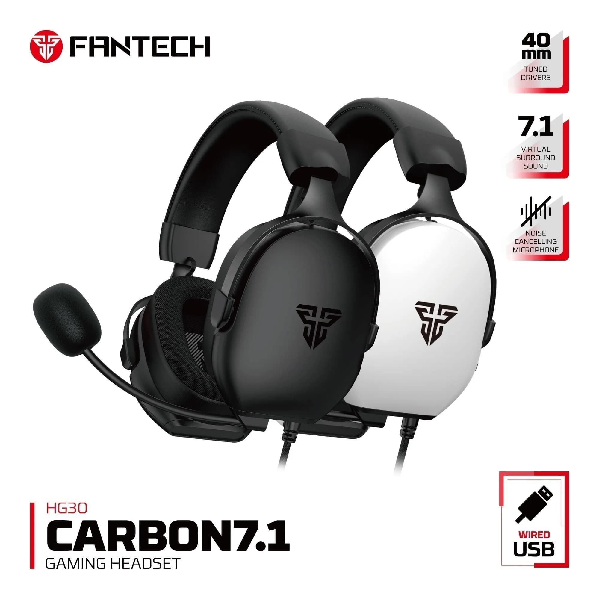 FANTECH HG30 CARBON7.1 Wired gaming headsets for PS4 PS5 NS 40MM Big Driver and headphones with integrated audio control with microphone