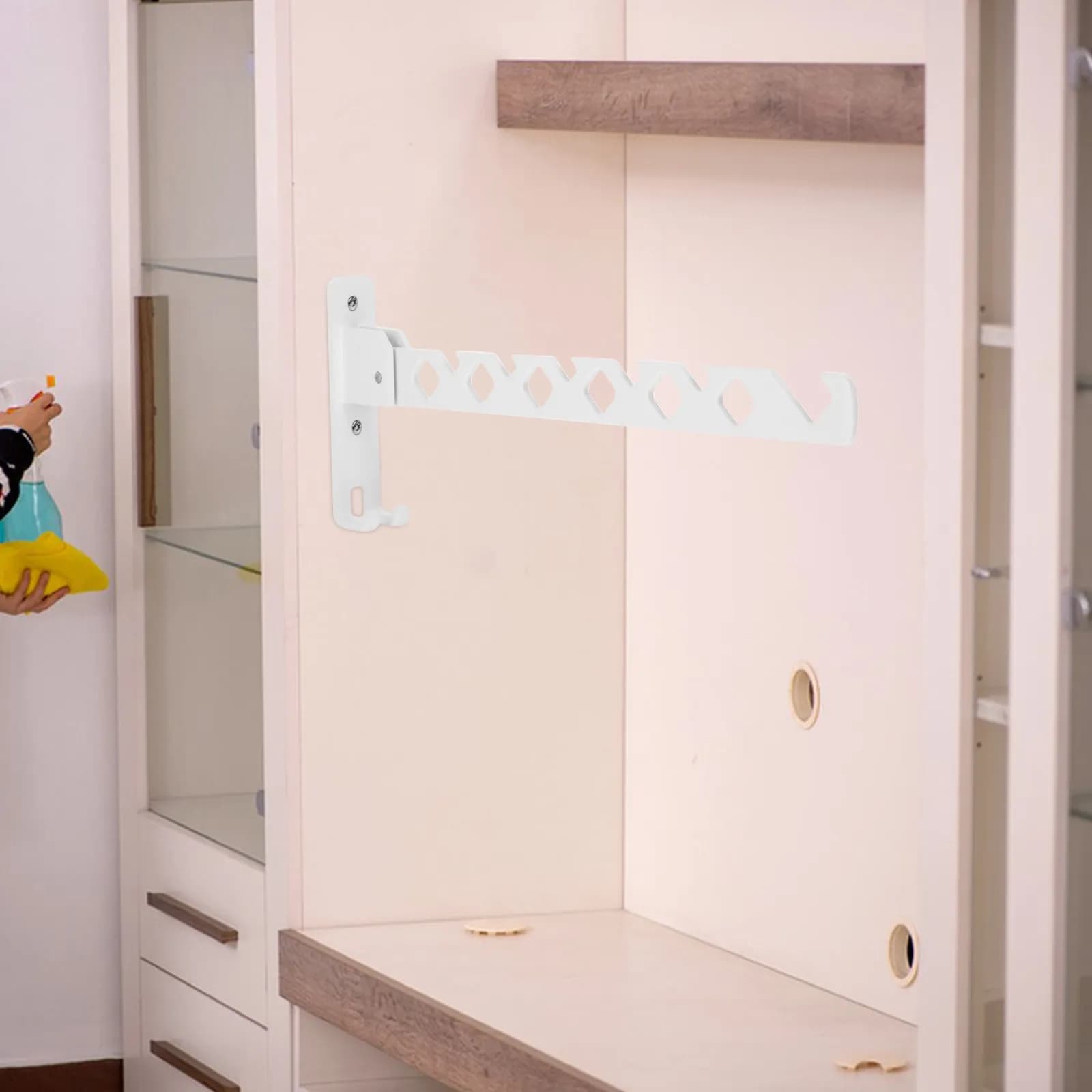 Stendibiancheria Pieghevole da Parete in Alluminio Resistente, Salvaspazio, Bianco, per Bagno