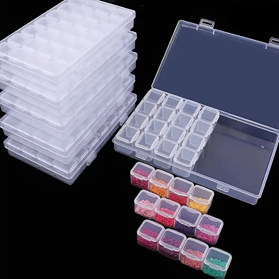 Scatola portaoggetti con strass per pittura diamante a 28 griglie, scatola portaoggetti in plastica trasparente, utilizzata per accessori da ricamo e artigianato fai-da-te