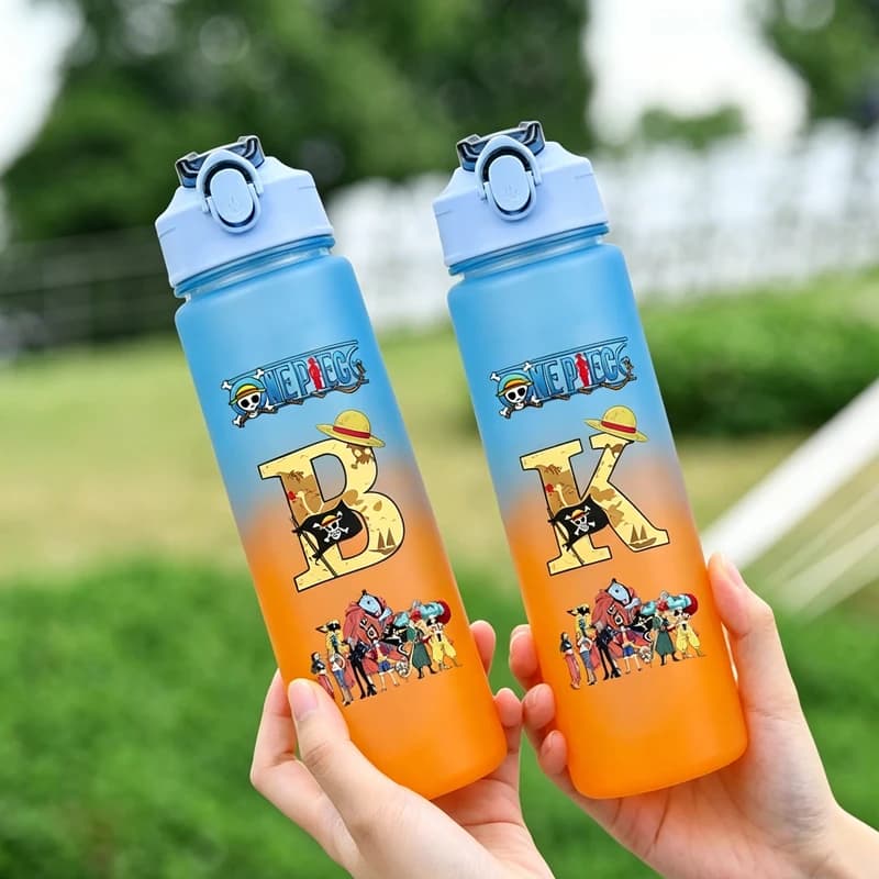 One Piece Letter A-Z Kids Water Bottle 750ML Luffy Zoro Chopper Large Capacity Gradient Bottles Portable Sport Outdoor Straw Cup