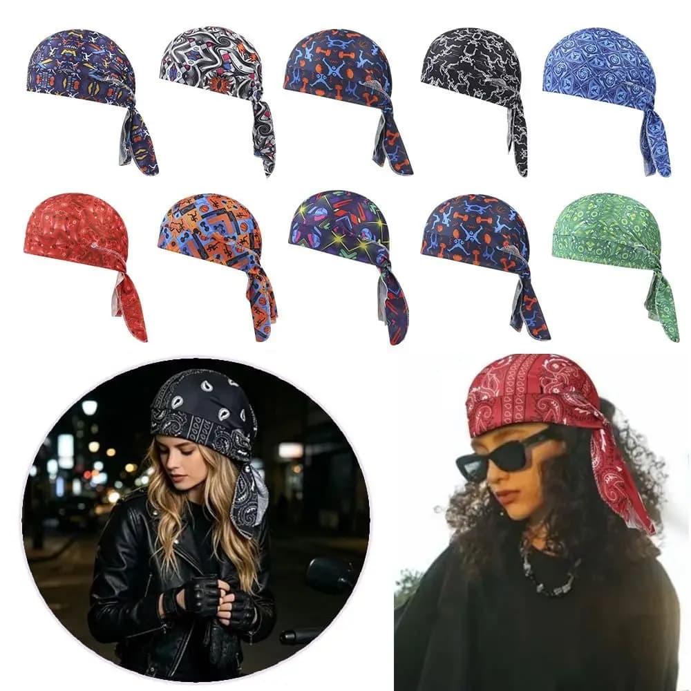 Fashion Accessory Paisley Print Hijab Caps Quick Dry Breathable Pirate Hat UV Protection Elastic Bandana Hat Unisex
