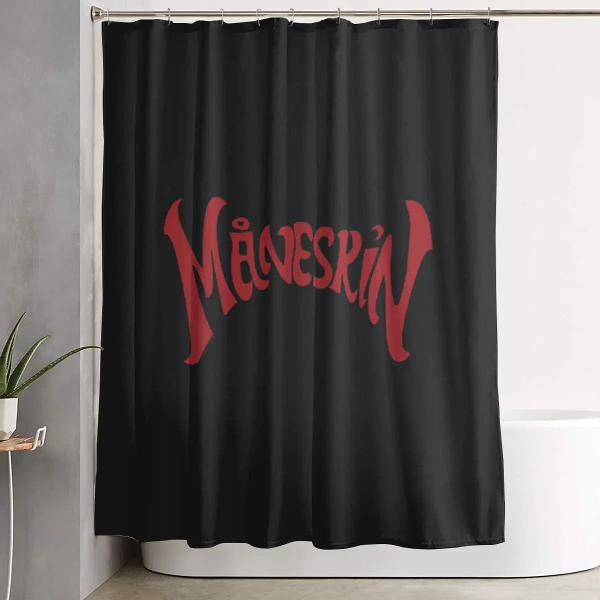 Tenda da doccia Maneskin con logo rosso, tende da bagno impermeabili in poliestere con ganci