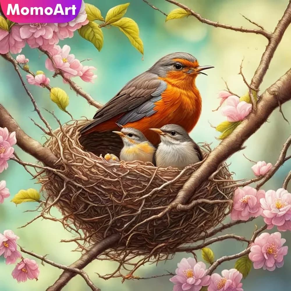 Momoart Quadro Ricamato con Diamanti a Tema Uccelli, Pittura Animale con Strass, Mosaico Fai da Te, Forniture Artigianali in Acrilico, Decorazione Murale Artistica