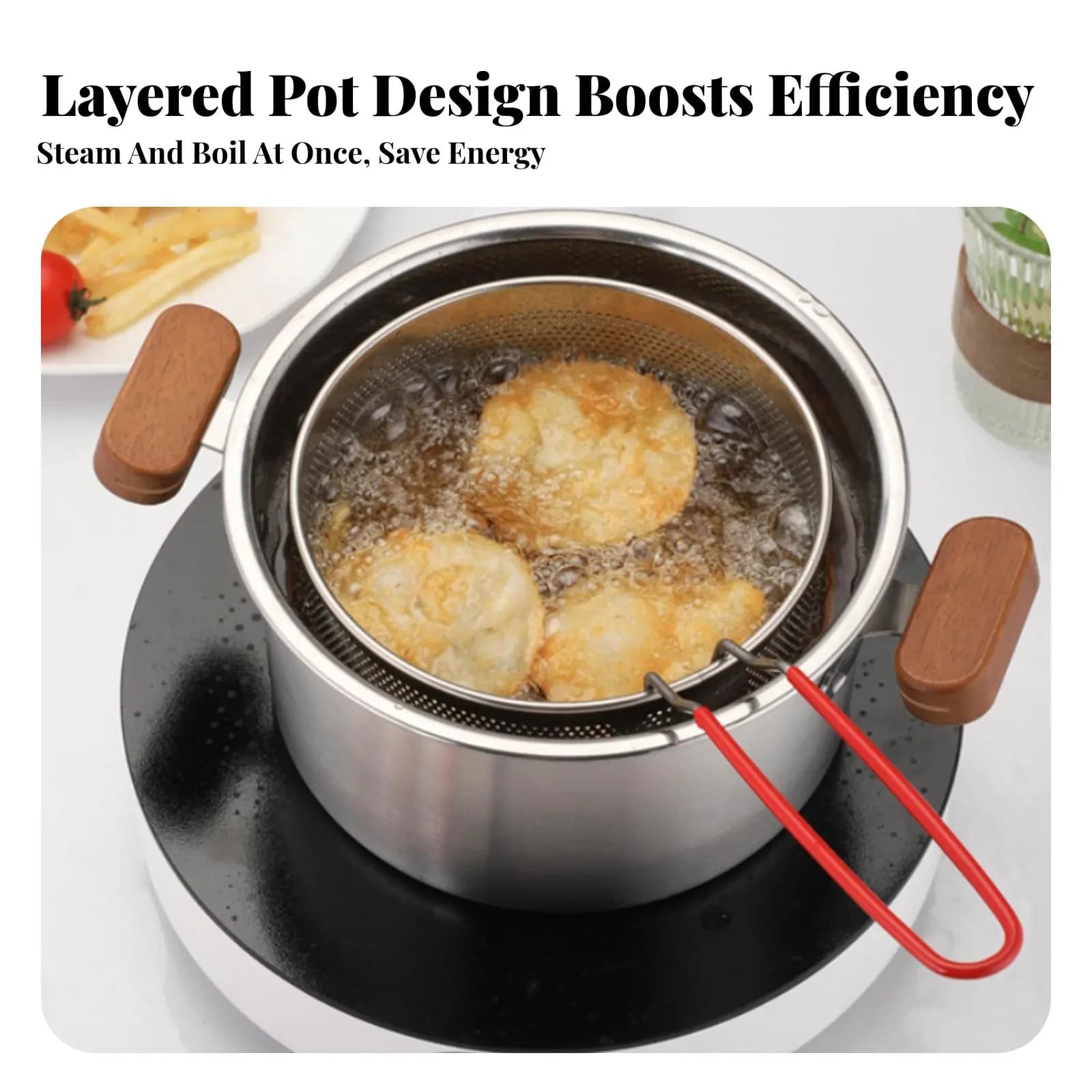 Stainless Steel Deep Frying Pot Food Grade Deep Fryer Pot with Basket Small Vegetable Fritters Fryer with Basket Multipurpose