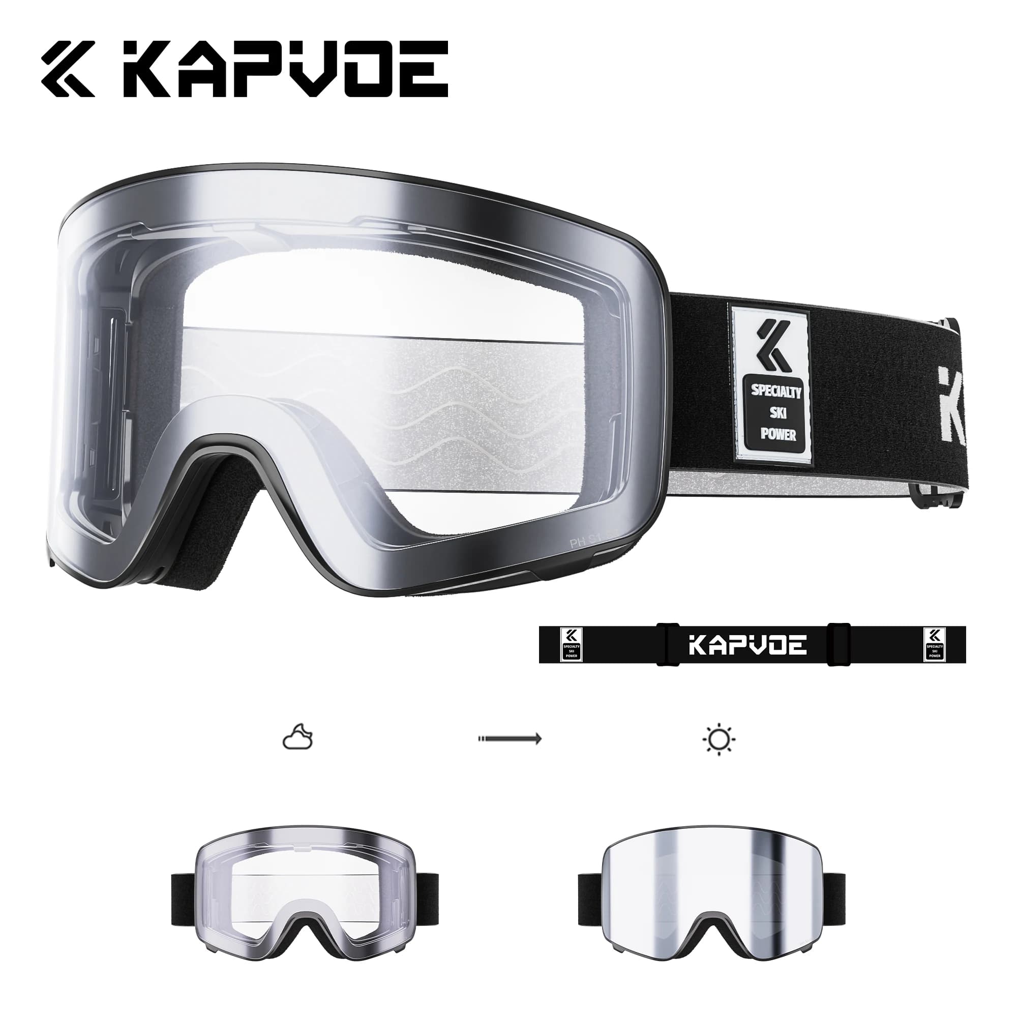 Nuova Maschera da Sci Kapvoe, Occhiali Fotocromatici per Sci e Snowboard, Protezione Antiappannamento UV400 per Uomo e Donna