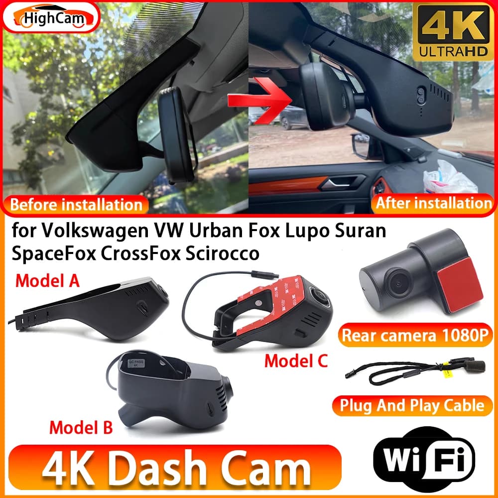 for Volkswagen VW Urban Fox Lupo Suran SpaceFox CrossFox Scirocco OEM 4K DVR Dash Cam Front Rear Camera WiFi Video Recorder