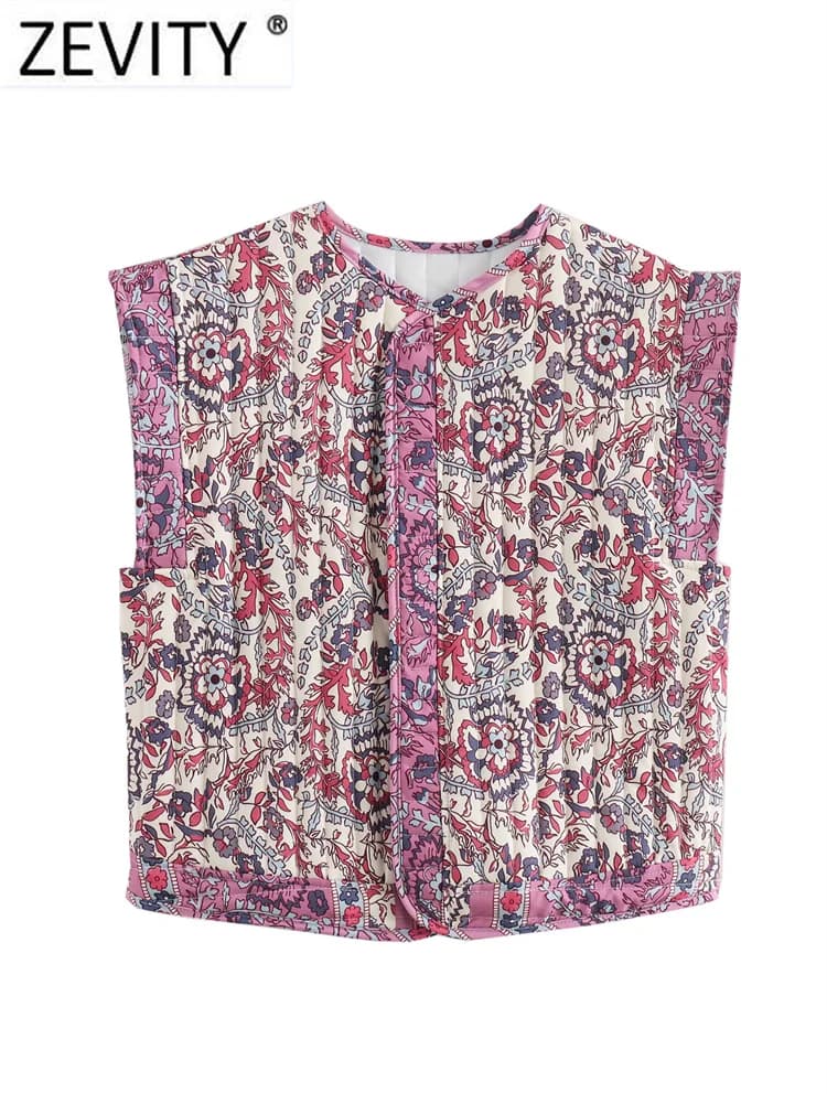 Zevity 2024 Donne Stile Nazionale O Collo Stampa Floreale Patchwork Trapuntato Gilet di Cotone Giacca da Donna Retro Sottile Gilet Top CT332