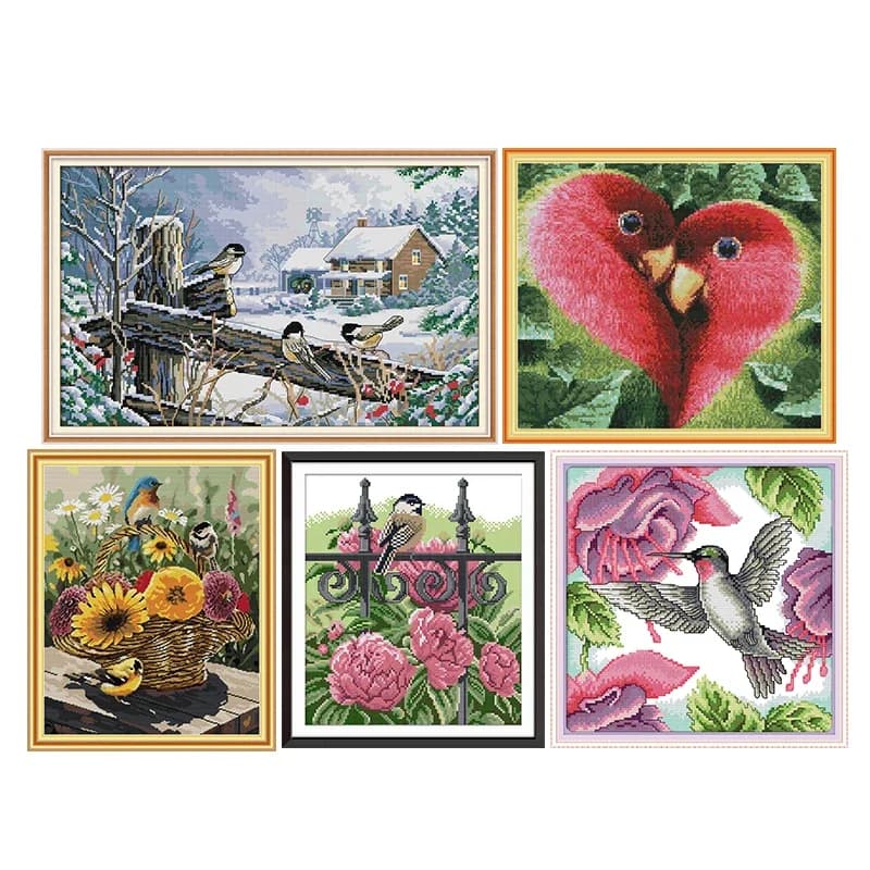 Happy bird series printed patterns DIY cross stitch kits 11CT 14CT counted crafts DMC handmade sewing needlework embroidery sets