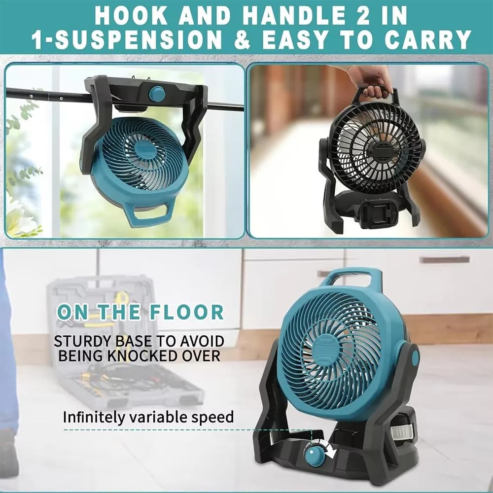 Ventilatore Portatile da Campeggio Alimentato da Batterie al Litio Makita BL1830, Milwaukee M18, Dewalt DCB200 18V 20V