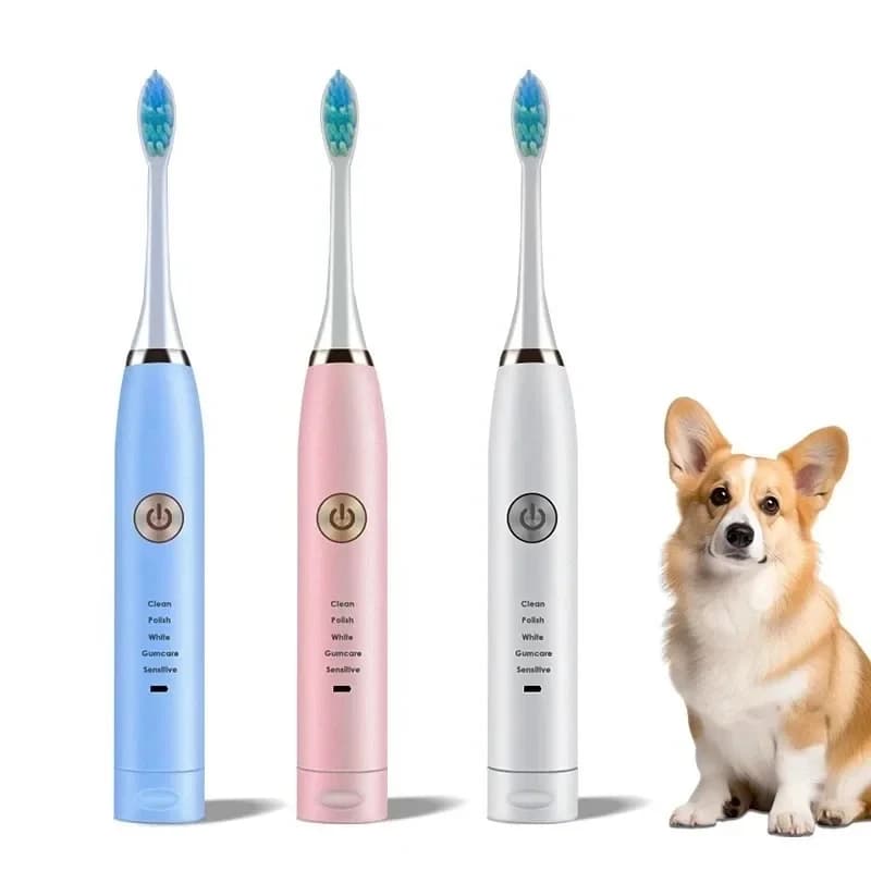 Electric pet toothbrush tool for dog cat cleaning USB rechargeable electric toothbrush with spare head