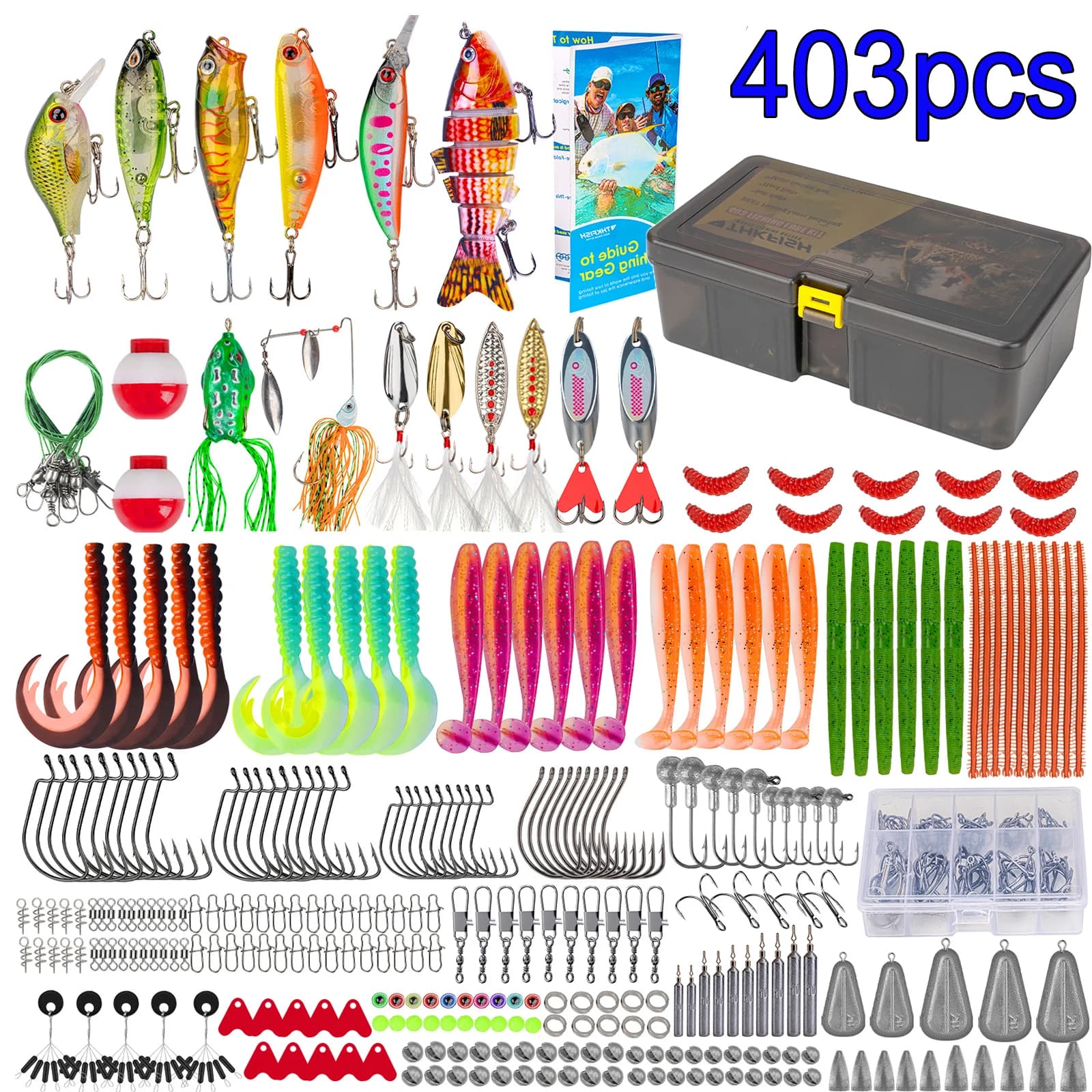 403 pcs/box Fishing Rectangular Kit for Trout Luccio Bass Multi-Isca Fishing Set Fishing Equipment Box for Crops Hooks