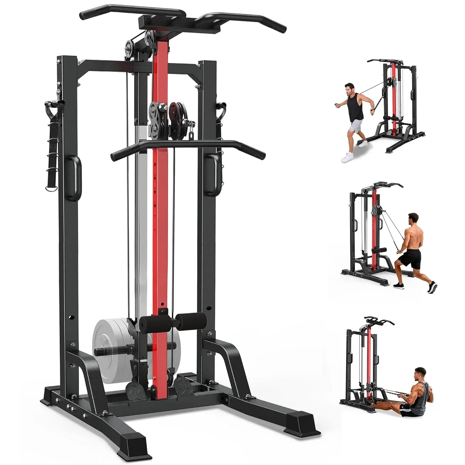 Multifunction Station for Tractions and Dip, with Integrated Cable Machine, Capacity 450LBS, Height Adjustable, Customizable
