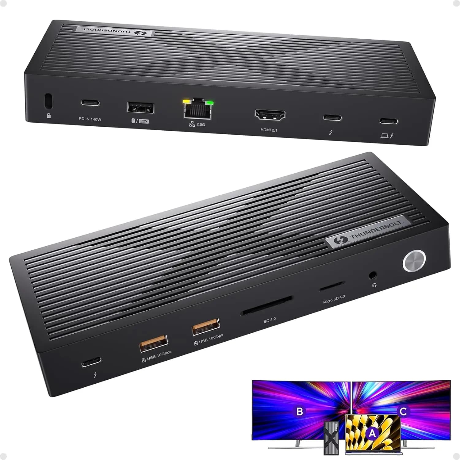 PULWTOP Thunderbolt Dock doppio monitor con display 8K/4K, hub Thunderbolt 4 con 40 Gbps, HDMI, SD/TF4.0, (adattatore da 140 W incluso)