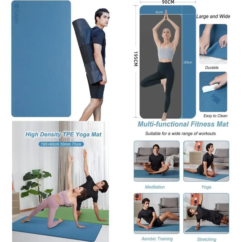 Tappetino yoga antiscivolo spesso 10 mm di larghezza per palestra domestica e viaggi con borsa per il trasporto