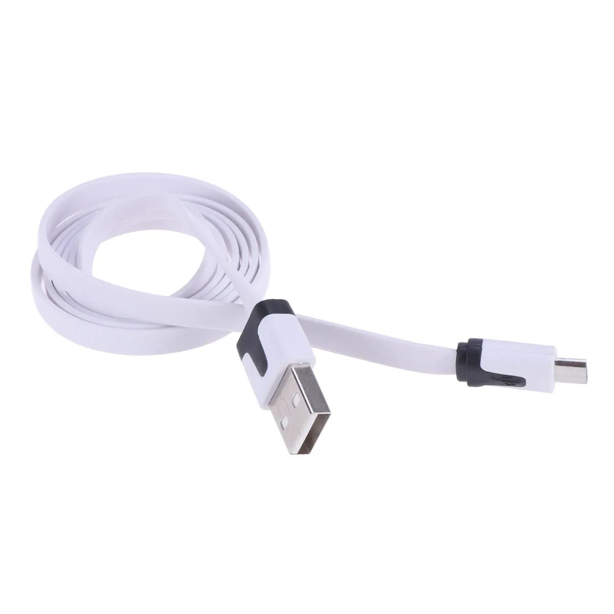 Cavo di ricarica piatto per impieghi gravosi per telefoni Micro USB, cavo per trasferimento dati veloce, design robusto in TPE, bianco