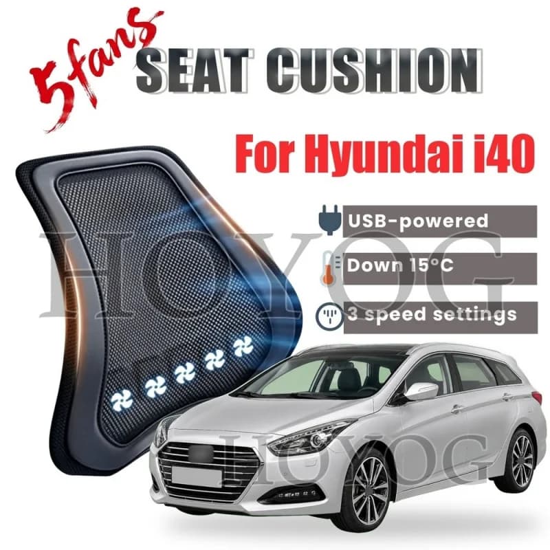 For Hyundai i40 Car Seat Cooling Lumbar Support Cushion Back Support Pillow USB Fan 3 Speed Airflow Breathable Ice Silk