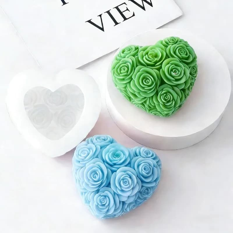 Fai da te amore rosa fiori San Valentino candela stampo sapone fatto a mano candela materiale gesso argilla cemento artigianato stampo in silicone