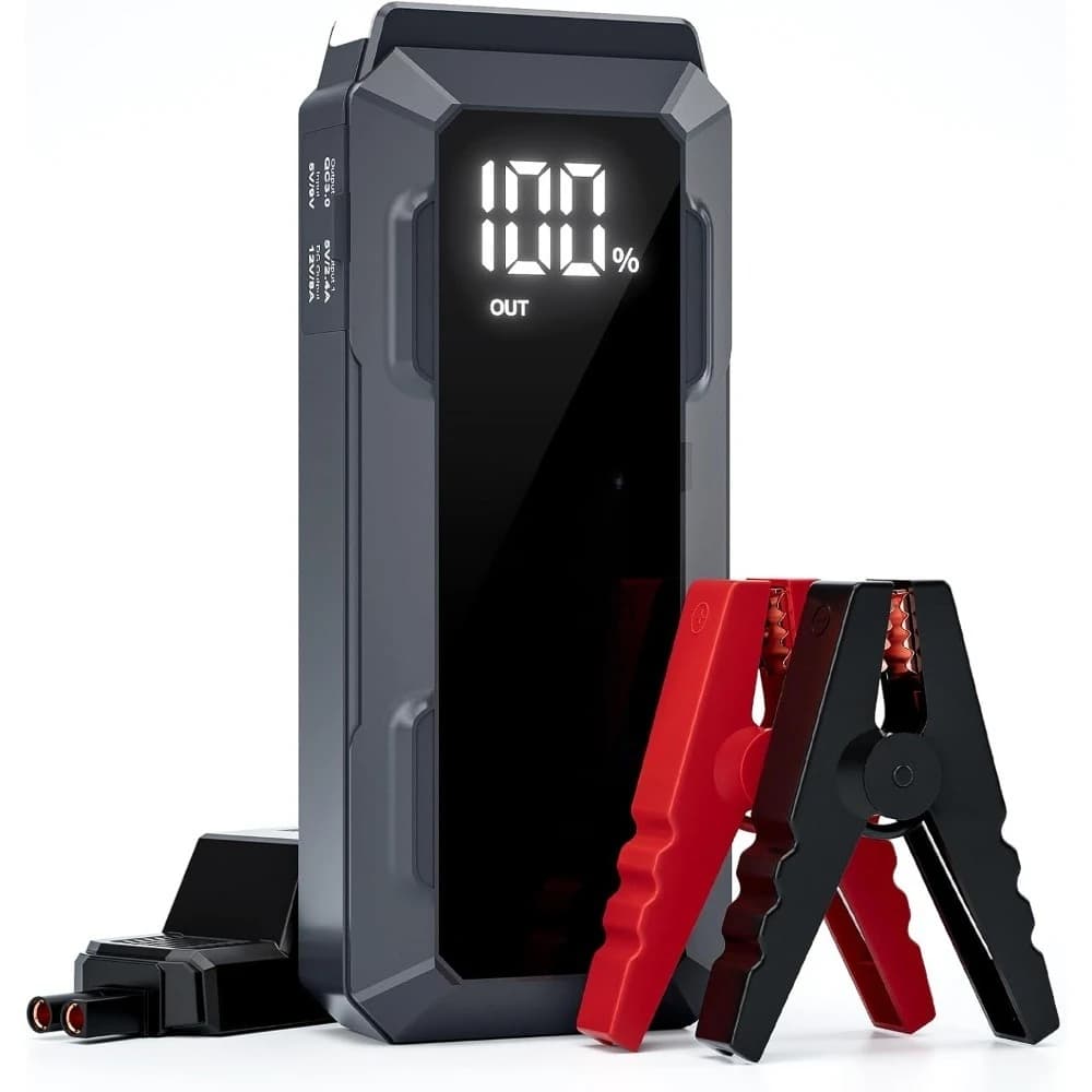 Avviatore di Emergenza per Auto 5000A con Spedizione USA, per Batterie 12V e Motori Diesel fino a 10L, Power Bank Portatile con Display LCD e Doppia Uscita