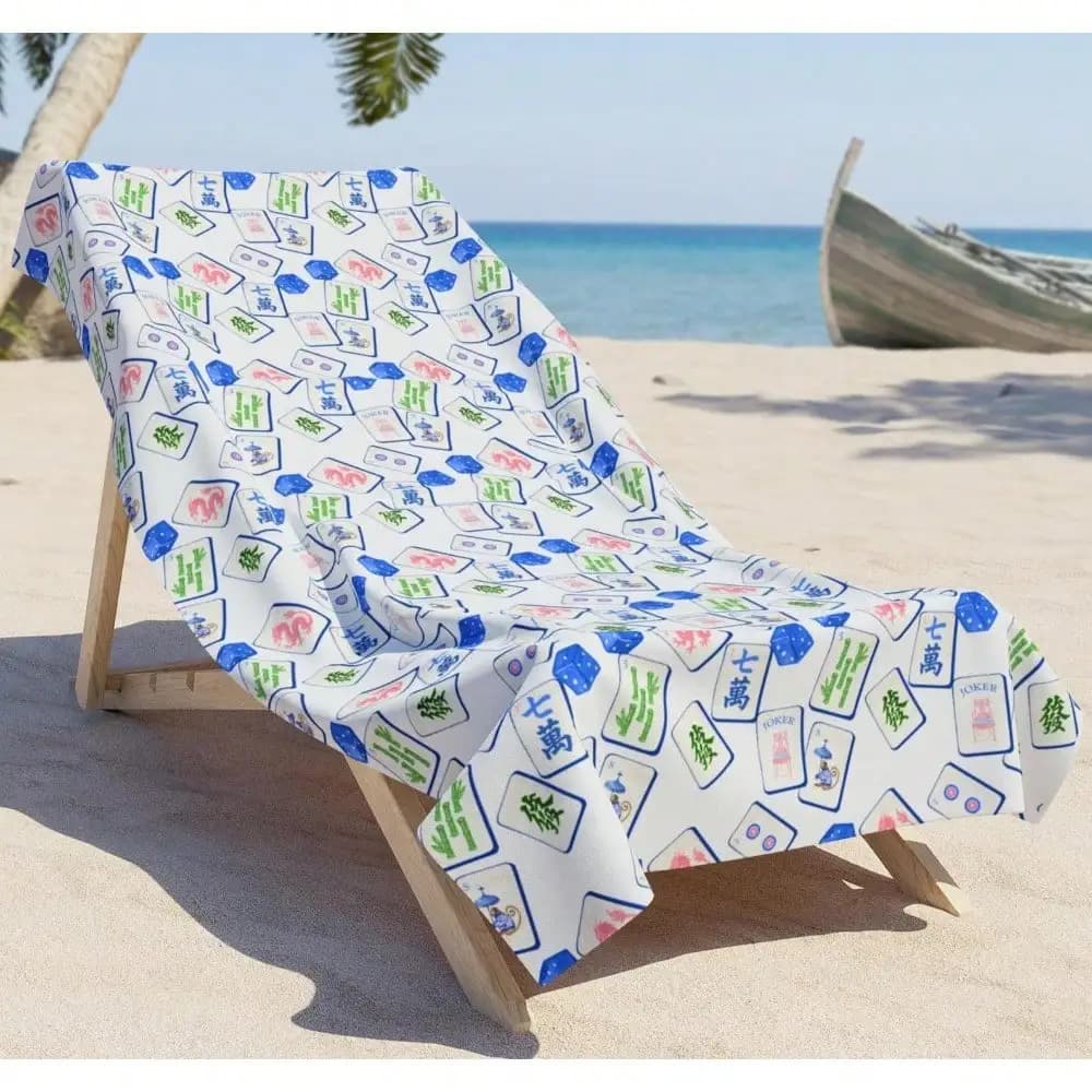 Telo Mare Mahjong Chinoiserie – Regalo a Tema Gioco delle Tessere Blu, Confezione Singola, Telo Mare a Righe Oversize 29x58 Pollici, Set Sottile Extra Large, Accessori Essenziali, Morbido, Super Assorbente, per Piscina, Viaggi, Bagno, Nuoto, Campeggio, Asciugamani all'Ingrosso, Regalo per Uomini, Donne, Adulti