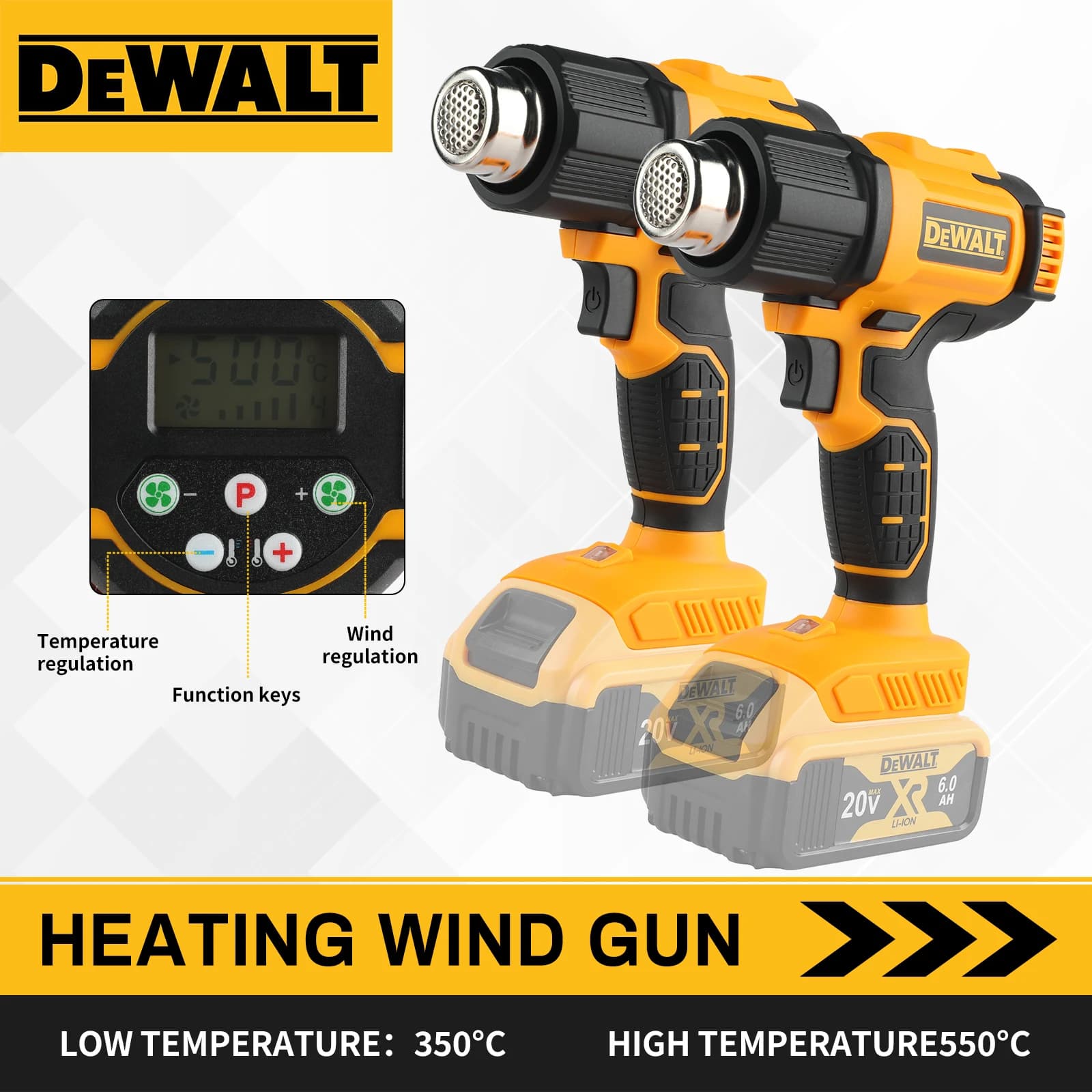 DEWALT Pistola Termica a Batteria 20V con Display Digitale 350 ° C-550 ° Strumento a doppia temperatura per termoretrazione, rimozione vernice e progetti fai-da-te