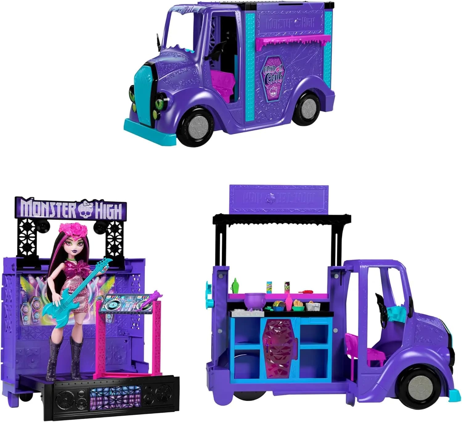 Bambola Vampiro con Set Gioco Food Truck, Palco Estraibile e Oltre 13 Accessori per il Gioco Immaginativo dei Bambini