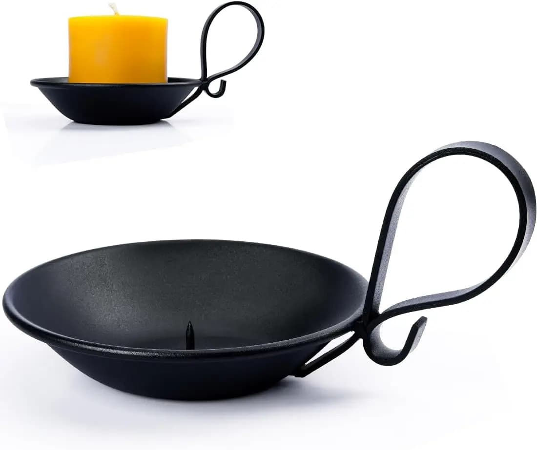 Portacandele a pilastro in ferro nero opaco con manico, stile industriale, centrotavola, con punta di sicurezza