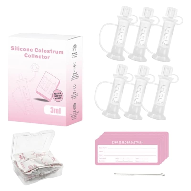 E7CE 3Ml Hygienic Colostrum Collector Set 6 Units Breast Milk Storage Tubes With Cleaning Brush And Portable Storage Box