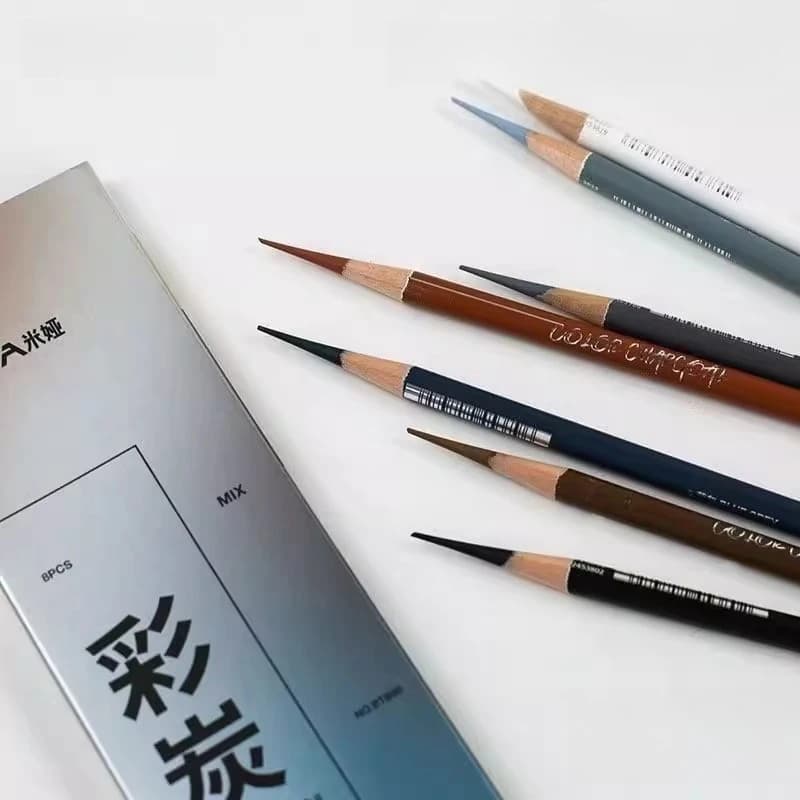 MIYA Charcoal Pencils Colored Charcoal Drawing Set 8 Pcs for Drawing Sketching Portrait Art Supplies for Beginners & Artists