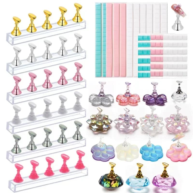 5 pcs/cock magnetic chess support for nail practice pink-gold gold display showing shelves nail art nail polish