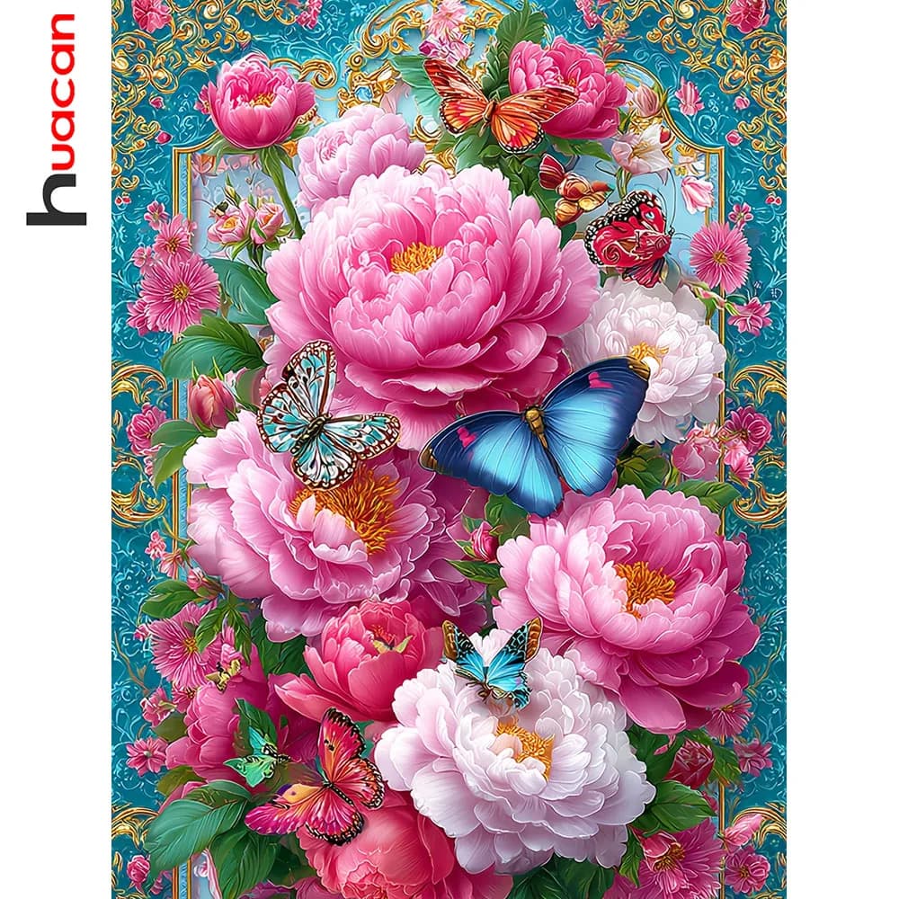 Huacan DIY Diamond Painting Peony Butterfly Diamond Embroidery Flower Animal Kits Picture Of Rhinestones