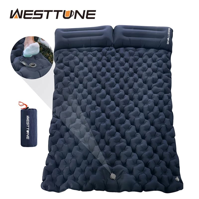 WESTTUNE Materasso gonfiabile doppio con pompa a cuscino incorporata Materassino per dormire all'aperto Tappetino da campeggio per viaggi, zaino in spalla, escursionismo