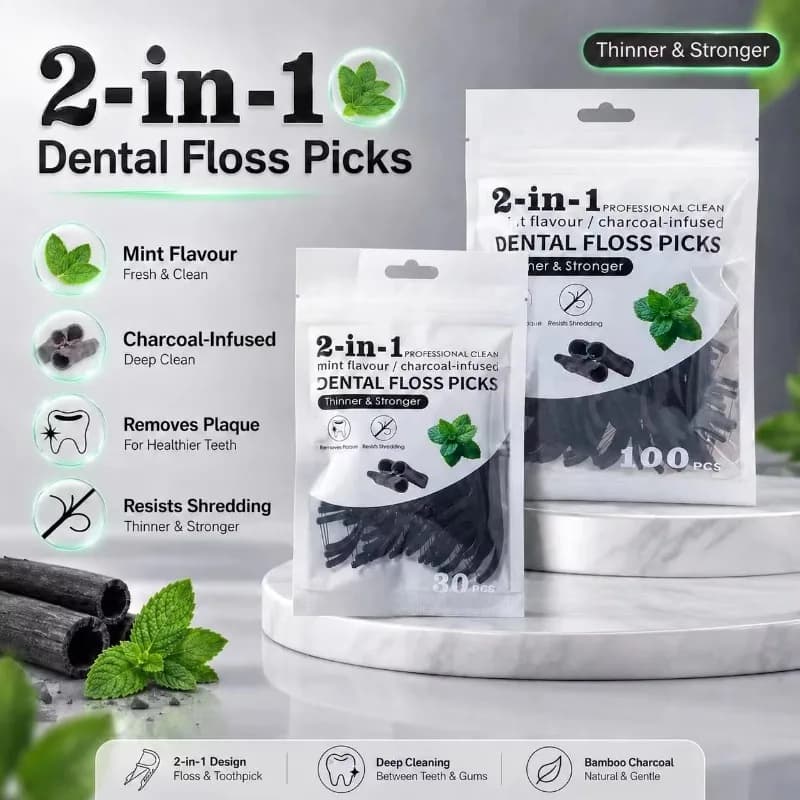 30/100/300Pcs Bamboo Charcoal Floss Sticks Portable Disposable Teeth Cleaning Sticks Daily Oral Hygiene Tools for Daily Use