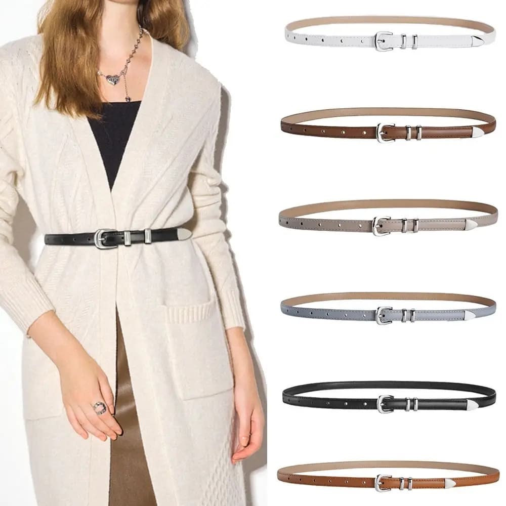 Casual PU Leather Belt Women Versatile Retro Jeans Waist Belt Luxury Design Thin Belts