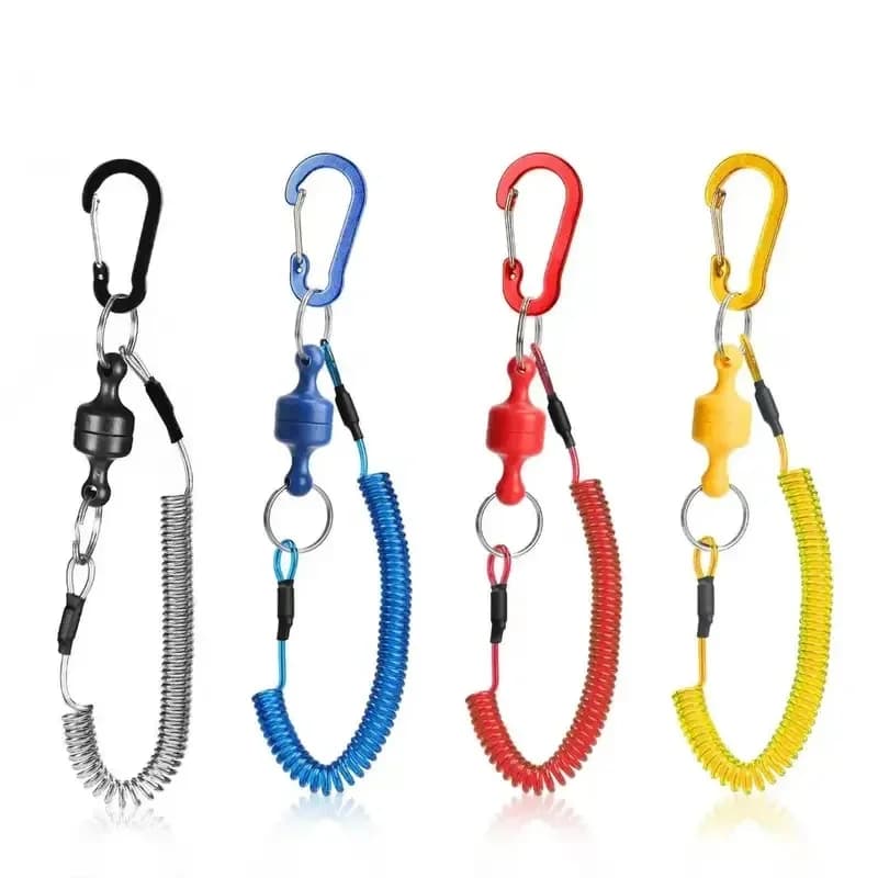 1/2Pcs Magnetic Net Release Bracket With Coil Type Lanyard, Flying Fishing Tool, Strong Magnetic Quick Buckle, Anti Fall Rope