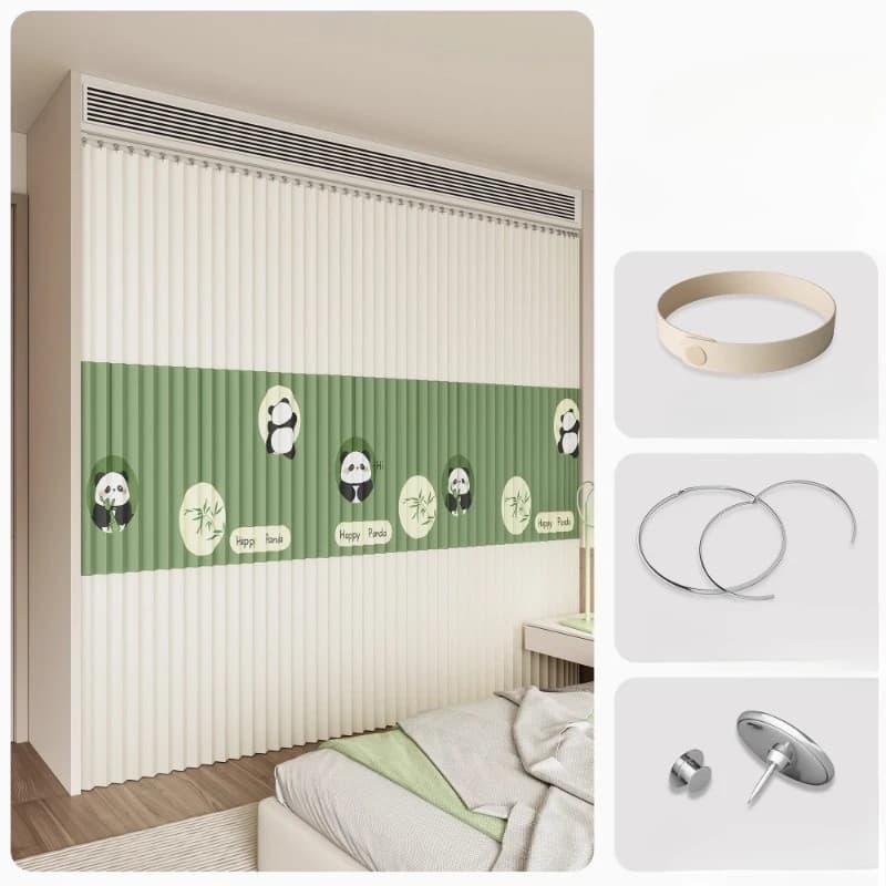 Folding Wardrobe Curtain Without Doors, Cabinet Dust-proof Door Curtain, Folding Slide Rail Pull Curtain, Wardrobe Room Curtain
