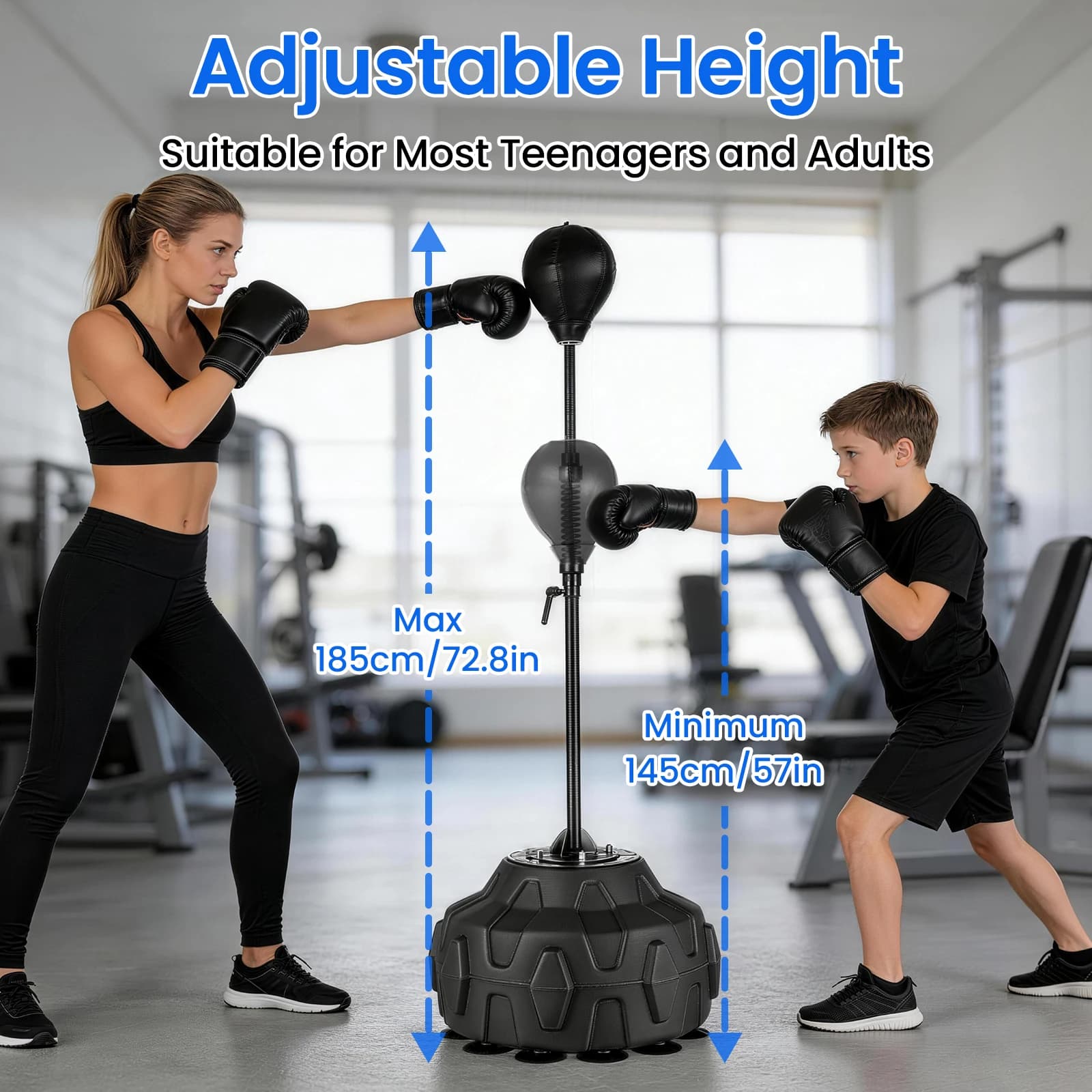 Sacco da Boxe con Supporto | Sacchi da Boxe Regolabili in Altezza | Attrezzatura da Boxe con Palla Veloce da Terra | Sacco da Boxe Resistente per Allenamento Fitness a Casa, Regolabile in Altezza da 142,5-181,8 cm, per Allenamento Boxe, MMA e Riflessi