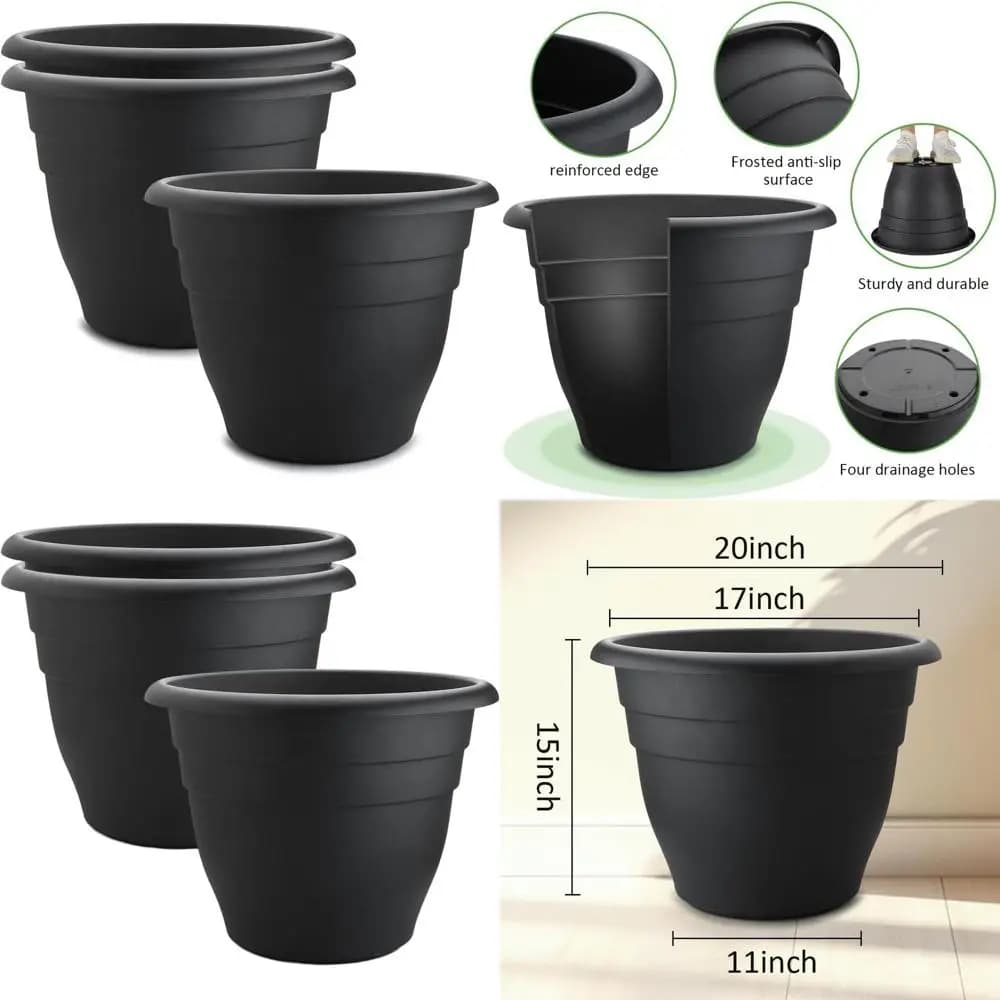 20 Inch Plastic Plant Vases - Resistant, Garden Planters Perfume with Drainage for External Use