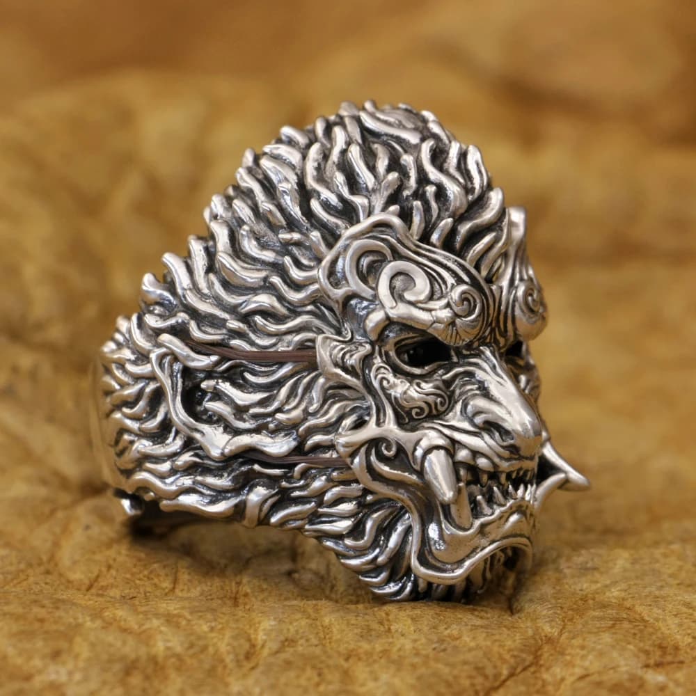 Black Myth Wukong 925 Sterling Silver Monkey King Punk Ring TA482 Open US Size 8~15 BZ