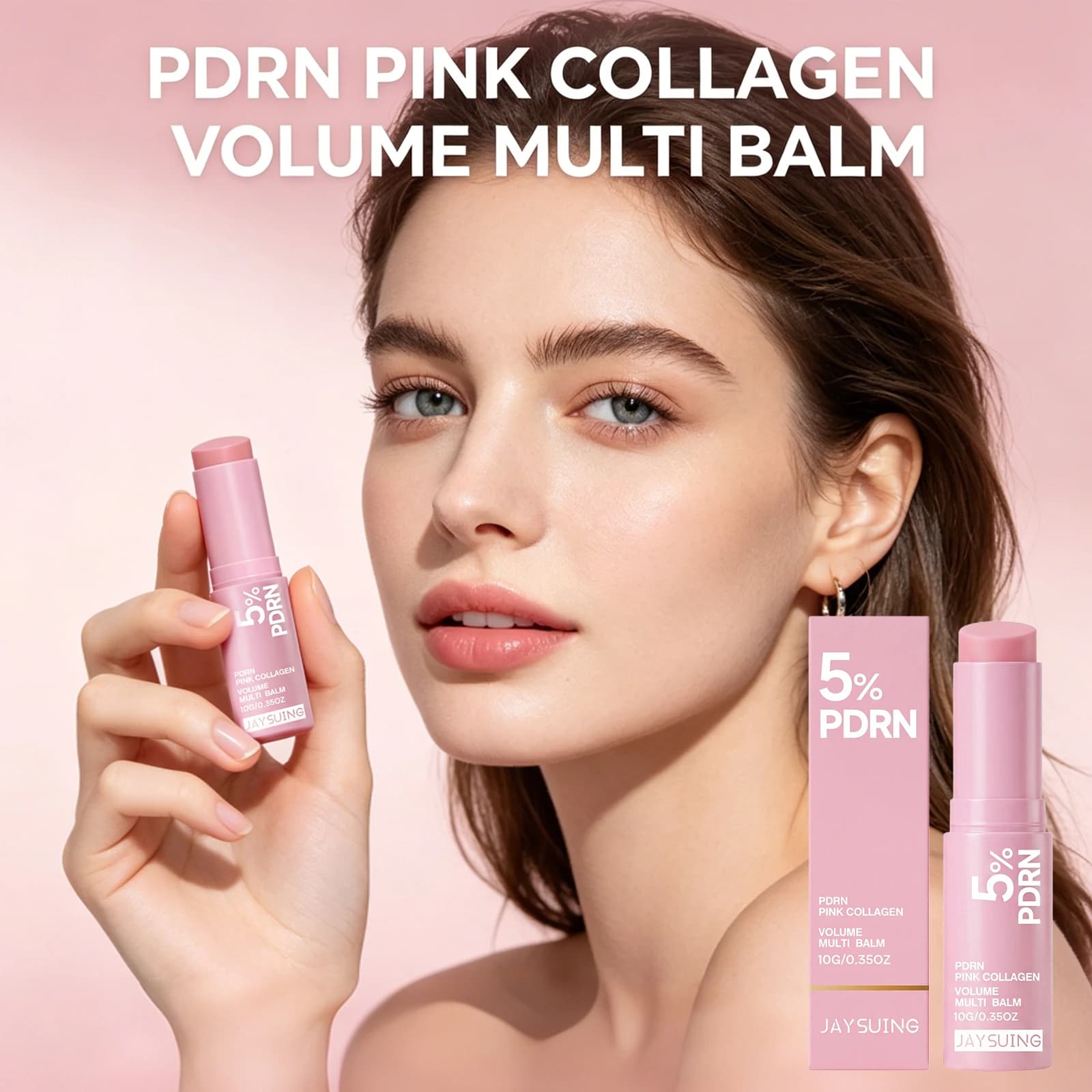 PDRN Pink Collagen Volume Multi Balm Stick For Face Lip Eyes Neck Moisturizing Makeup Base Nourish Create Healthy-Looking Skin