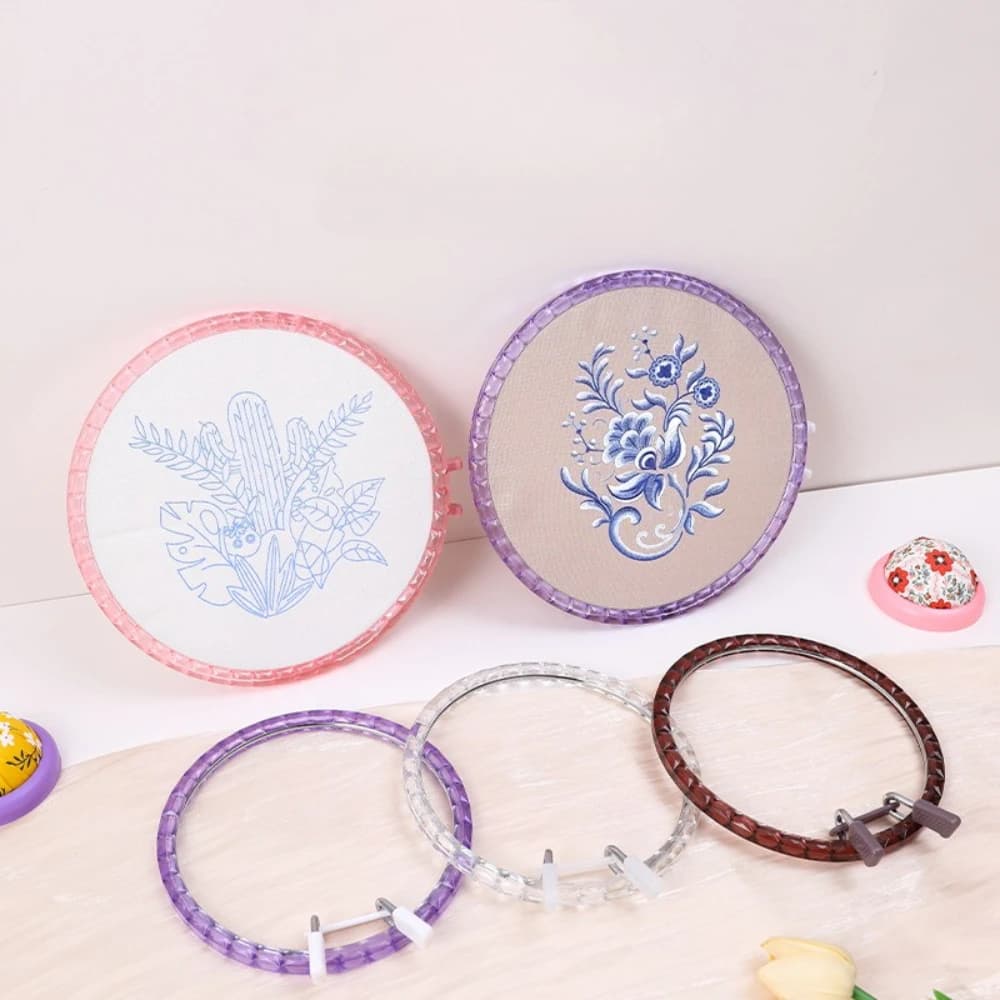 Acrylic Spring Tension Embroidery Hoop, Diamond-Cut Quick-Snap Frame (16cm & 22cm)